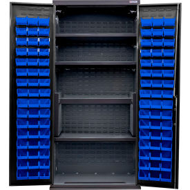 Global Industrial Configurable Charging Cabinet 36"W x 24"D x 78"H Black 4 Shelf 96 Blue Bins 