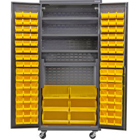 Global Industrial Configurable Mobile Cabinet Powered 36"Wx24"Dx85"H 4 Shelves 102 Yellow Bins 