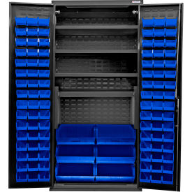 Global Industrial Configurable Charging Cabinet 36"Wx24"Dx78"H Black 4 Shelf 102 Blue Bins 