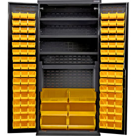 Global Industrial Configurable Charging Cabinet 36"W x 24"D x 78"H Black 4 Shelf 102 YLW Bins 
