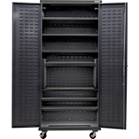 Global Industrial Configurable Mobile Charging Cabinet 36"W x 24"D x 85"H Black 7 Shelf 