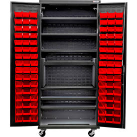 Global Industrial Configurable Mobile Charging Cabinet 36Wx24Dx85H Black 7 Shelf 96 RD Bins 