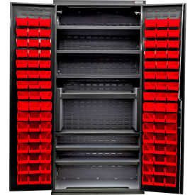 Global Industrial Configurable Charging Cabinet 36"W x 24"D x 78"H Black 7 Shelf 96 Red Bins 
