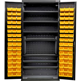 Global Industrial Configurable Charging Cabinet 36"Wx24"Dx78"H Black 7 Shelf 96 Yellow Bins 