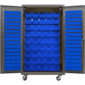 Global Industrial Configurable Mobile Cabinet Powered 48"W x 24"D x 85"H 168 Blue Bins 