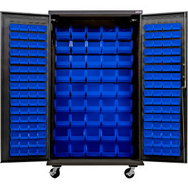 Global Industrial Configurable Mobile Charging Cabinet 48"W x 24"D x 85"H Black 168 Blue Bins 