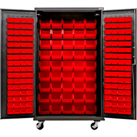Global Industrial Configurable Mobile Charging Cabinet 48"W x 24"D x 85"H Black 168 Red Bins 