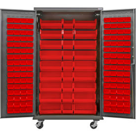 Global Industrial Configurable Mobile Cabinet Powered 48"W x 24"D x 85"H 150 Red Bins 