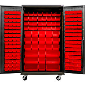 Global Industrial Configurable Mobile Charging Cabinet 48"W x 24"D x 85"H Black 210 Red Bins 