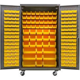 Global Industrial Configurable Mobile Cabinet Powered 48"W x 24"D x 85"H 210 Yellow Bins 