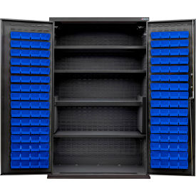 Global Industrial Configurable Charging Cabinet 48"x24"Dx78"H Black 4 Shelf 120 Blue Bins 