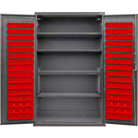 Global Industrial Configurable Cabinet Powered 48"W x 24"D x 78"H 4 Shelves 120 Red Bins 