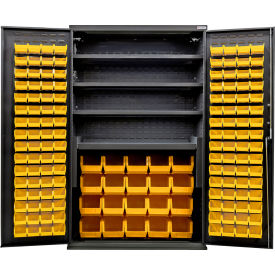 Global Industrial Configurable Charging Cabinet 48Wx24Dx78H Black 4 Shelf 144 YLW Bins 