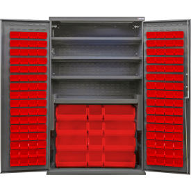Global Industrial Configurable Cabinet Powered 48"W x 24"D x 78"H 4 Shelves 144 Red Bins 