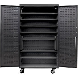 Global Industrial Configurable Mobile Charging Cabinet 48"W x 24"D x 85"H Black 7 Shelf 