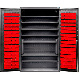 Global Industrial Configurable Charging Cabinet 48"W x 24"D x 78"H Black 7 Shelf 120 Red Bins 