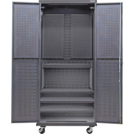 Global Industrial Configurable Mobile Pegboard Cabinet 36"W x 24"D x 85"H Gray 4 Shelf 