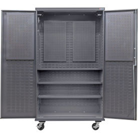 Global Industrial Configurable Mobile Pegboard Cabinet 48"W x 24"D x 85"H Gray 3 Shelf 