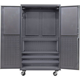 Global Industrial Configurable Mobile Pegboard Cabinet 48"W x 24"D x 85"H Gray 4 Shelf 
