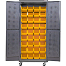 Global Industrial Configurable Mobile Pegboard Cabinet 36"W x 24"D x 85"H Gray 36 Yellow Bins 
