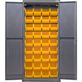 Global Industrial Configurable Pegboard Cabinet 36"W x 24"D x 78"H Gray 36 Yellow Bins 