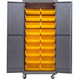 Global Industrial Configurable Mobile Pegboard Cabinet 36"W x 24"D x 85"H Gray 18 Yellow Bins 