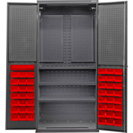Global Industrial Configurable Pegboard Cabinet 36"W x 24"D x 78"H Gray 3 Shelf 48 Red Bins 
