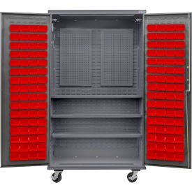 Global Industrial Configurable Mobile Pegboard Cabinet48W x 24D x 85HGray3 Shelf120 Red Bins 