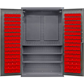 Global Industrial Configurable Pegboard Cabinet 48"W x 24"D x 78"H Gray 3 Shelf 120 Red Bins 