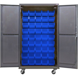 Global Industrial Configurable Mobile Pegboard Cabinet 48"W x 24"D x 85"H Gray 48 Blue Bins 