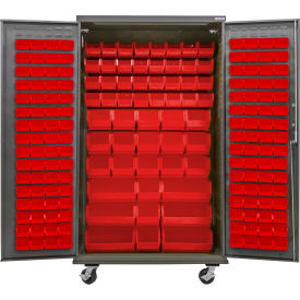 Configurable Mobile Pegboard Cabinet, 48"W x 24"D x 85"H, 66 Red Bins view 2