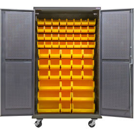 Global Industrial Configurable Mobile Pegboard Cabinet 48"W x 24"D x 85"H Gray 66 Yellow Bins 