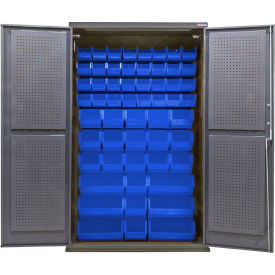 Global Industrial Configurable Pegboard Cabinet 48"W x 24"D x 78"H Gray 66 Blue Bins 