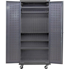 Global Industrial Configurable Mobile Wardrobe Cabinet 36"W x 24"D x 85"H Gray 4 Shelf 