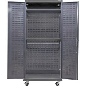 Global Industrial Configurable Mobile Wardrobe Cabinet 36"W x 24"D x 85"H Gray 2 Shelf 