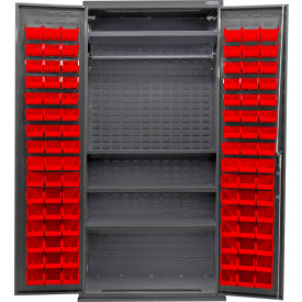 Global Industrial Configurable Wardrobe Cabinet 36"W x 24"D x 78"H Gray 4 Shelf 96 Red Bins 