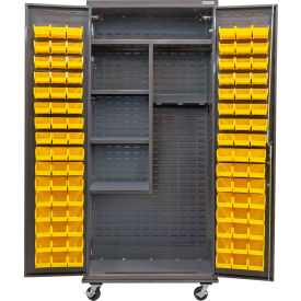 Global Industrial Configurable Mobile Janitorial Cabinet Powered36x24x85Gray4 Shelf96 Ylw Bins 