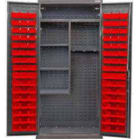 Global Industrial Configurable Janitorial Cabinet Powered 36Wx24Dx78HGray4 Shelf96 Red Bins 