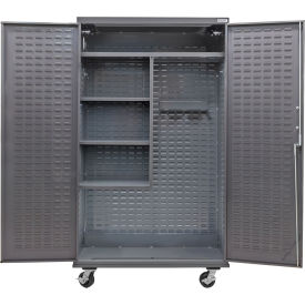 Global Industrial Configurable Mobile Janitorial Cabinet 48"W x 24"D x 85"H Gray 4 Shelf 
