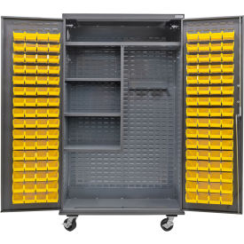 Global Industrial Configurable Mobile Janitorial Cabinet 48x24x85 Gray 4 Shelf 120 Yellow Bins 