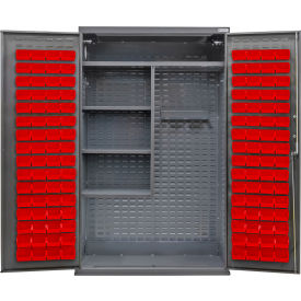 Global Industrial Configurable Janitorial Cabinet Powered 48Wx24Dx78HGray4 Shelf120 Red Bins 
