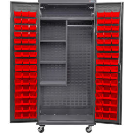 Global Industrial Configurable Mobile Combination Cabinet36Wx24Dx85HGray4 Shelf96 Red Bins 