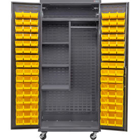 Global Industrial Configurable Mobile Combination Cabinet36Wx24Dx85HGray4 Shelf96 Yellow Bins 