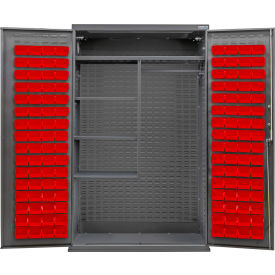 Global Industrial Configurable Combination Cabinet 48Wx24Dx78H Gray 4 Shelf 120 Red Bins 
