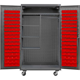 Global Industrial Configurable Mobile Combo Cabinet Powered 48x24x85Gray4 Shelf120 Red Bins 