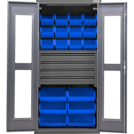 Global Industrial Clear-View Configurable Drawer Cabinet36"Wx24"Dx78"HGray4 Drawers66 Blue Bins 