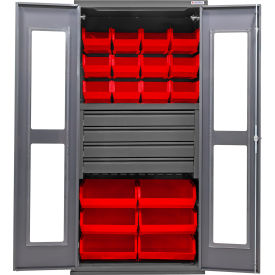 Global Industrial Clear-View Configurable Drawer Cabinet36"Wx24"Dx78"HGray4 Drawers66 Red Bins 