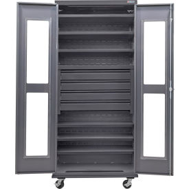 Global Industrial Clear-View Configurable Mobile Drawer Cabinet36x24x85Gray6 Shelf4 Drawers 