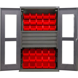 Global Industrial Clear-View Configurable Drawer Cabinet Gray 48"x24"x78" 4 Drawers 36 Red Bins 