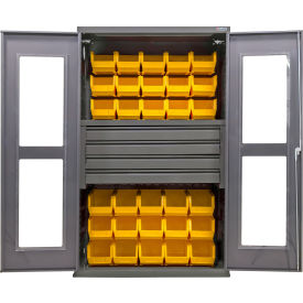 Global Industrial Clear-View Configurable Drawer Cabinet48Wx24Dx78HGray4 Drawers36 Yellow Bins 